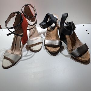 Guess Two-Tone Ankle-Strap Heels in White, Black and Orange